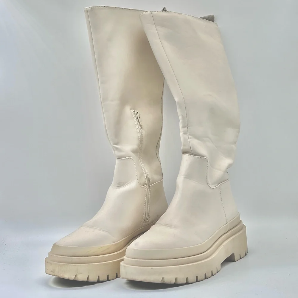 STEVE MADDEN Macall Platform Women’s Knee-High Mid Calf Boot in Bone size 7.5